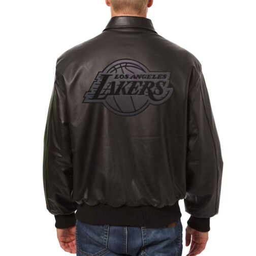 LA Lakers Black Tonal Leather Jacket - Image 2