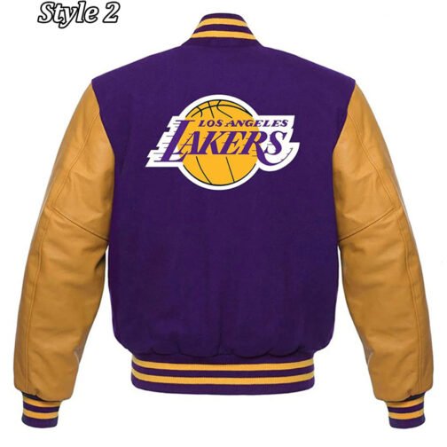 Los Angeles Lakers NBA Purple and Yellow Letterman Jacket - Image 4