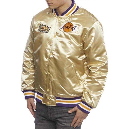 LA Lakers Championship Game Gold Satin Jacket - Image 4