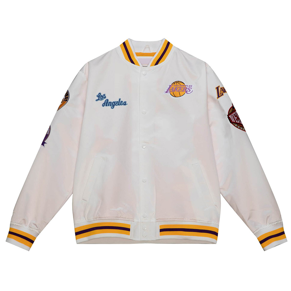 LA Lakers City Collection White Varsity Satin Jacket - Image 9