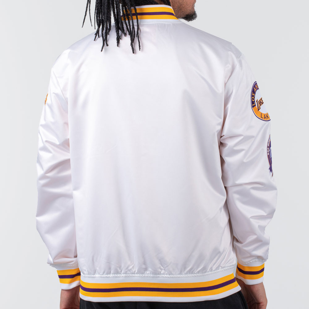 LA Lakers City Collection White Varsity Satin Jacket - Image 4