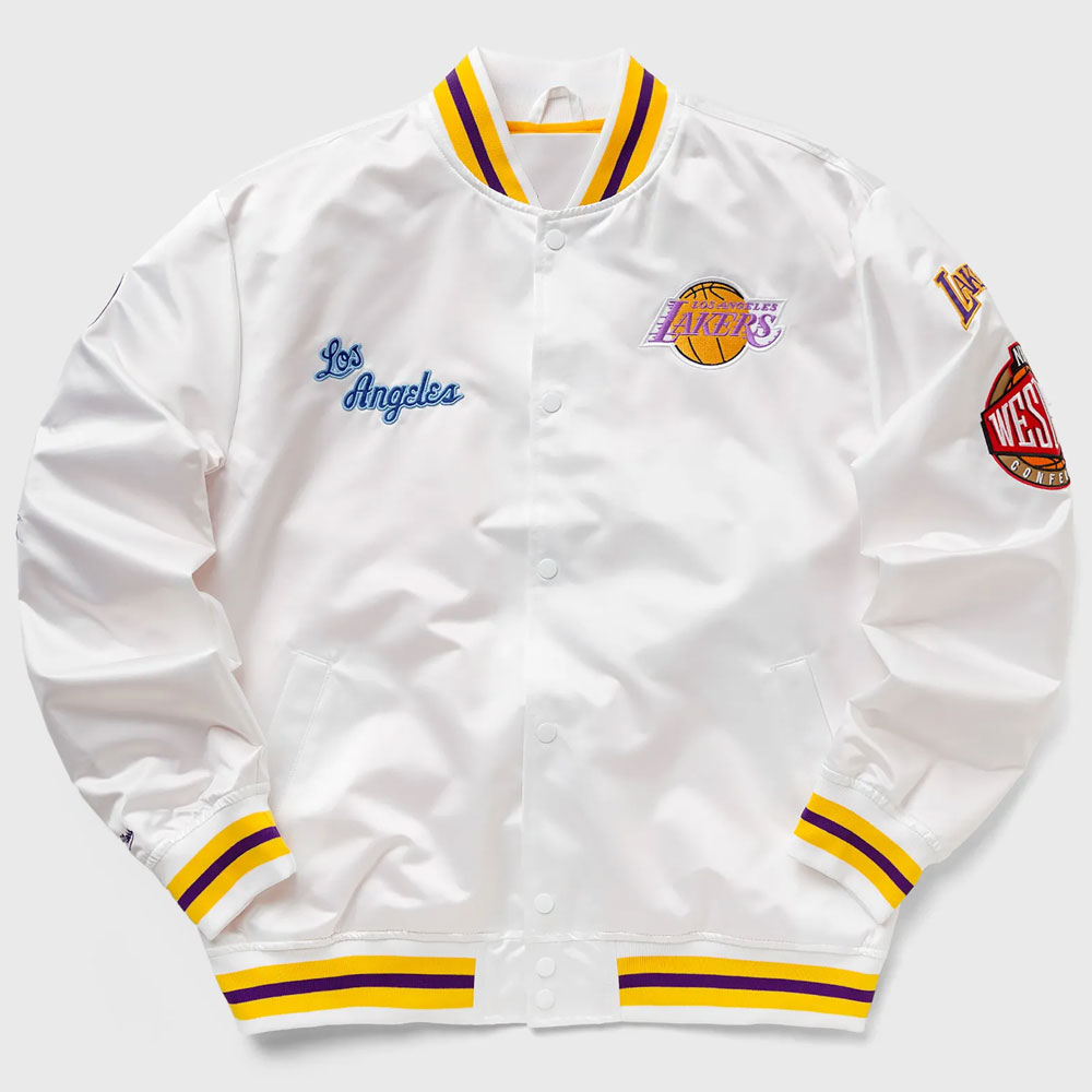 LA Lakers City Collection White Varsity Satin Jacket - Image 8