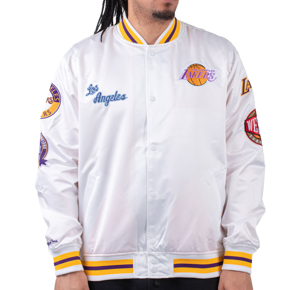 LA Lakers City Collection White Varsity Satin Jacket - Image 3