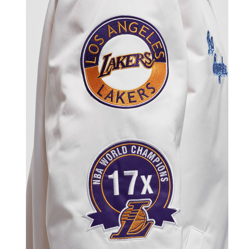 LA Lakers City Collection White Varsity Satin Jacket - Image 11