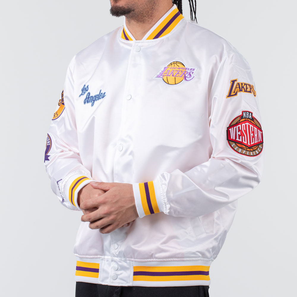LA Lakers City Collection White Varsity Satin Jacket - Image 6