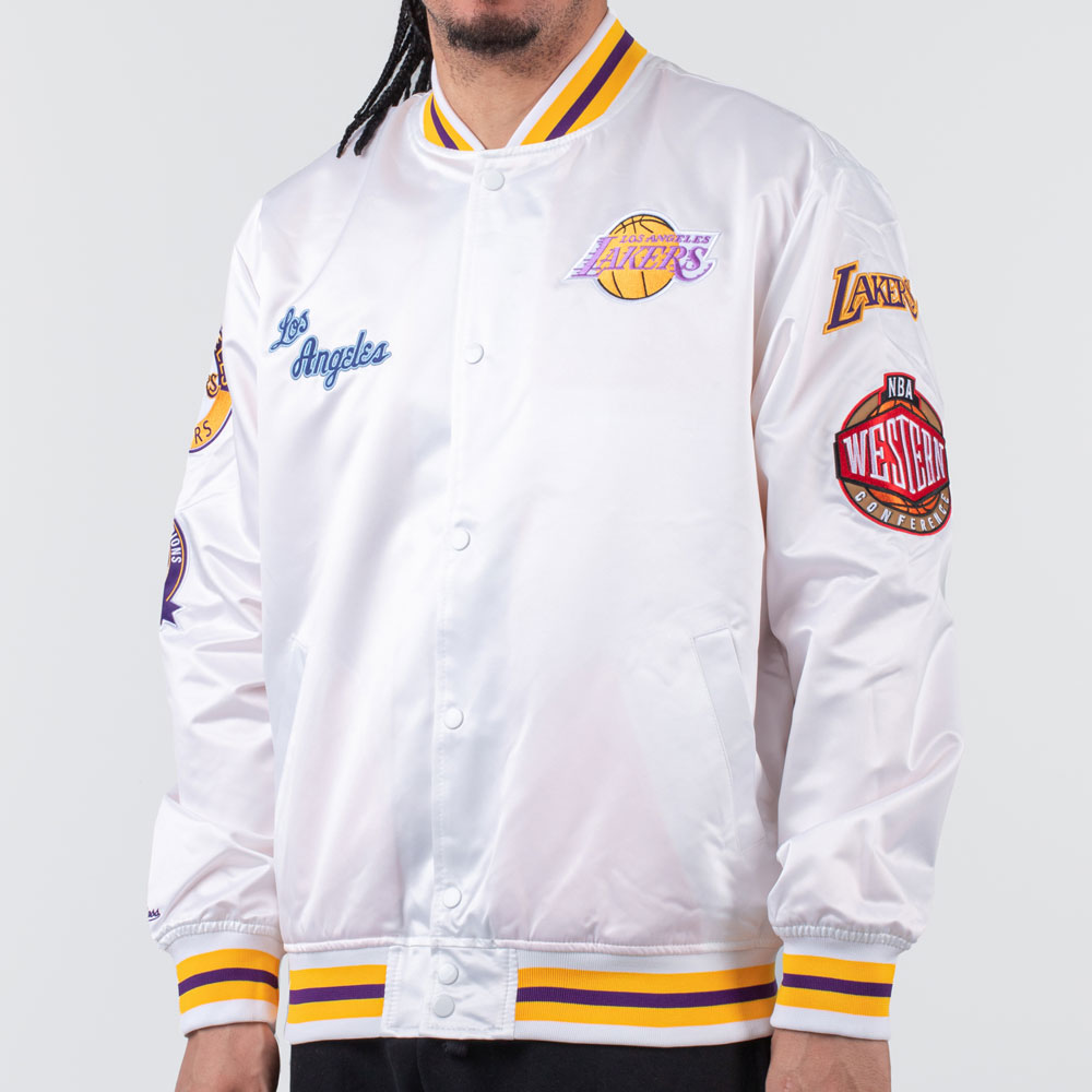 LA Lakers City Collection White Varsity Satin Jacket - Image 5
