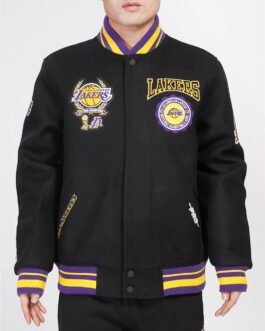 LA Lakers Crest Emblem Classic Rib Varsity Wool Jacket