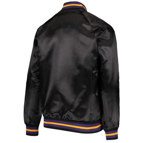 LA Lakers Hardwood Classics Full-Snap Black Satin Jacket - Image 2