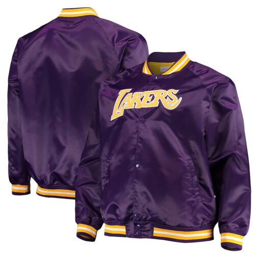 LA Lakers Hardwood Classics Purple Satin Jacket - Image 3
