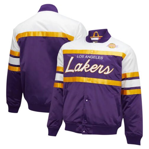 Hardwood Classics Script LA Lakers Satin Jacket - Image 5