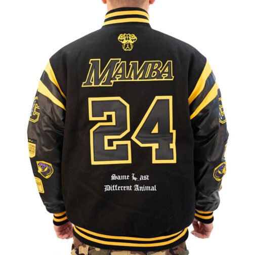 LA Lakers Kobe Bryant Collage Legends Black Varsity Jacket - Image 4
