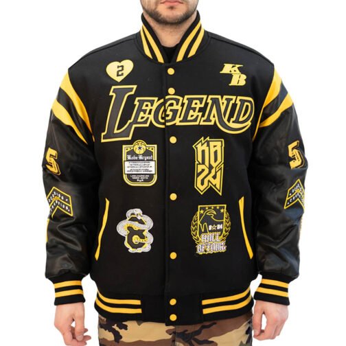 LA Lakers Kobe Bryant Collage Legends Black Varsity Jacket - Image 3