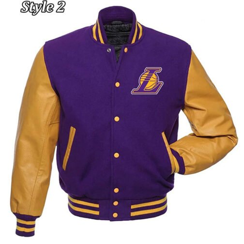 Los Angeles Lakers NBA Purple and Yellow Letterman Jacket - Image 2