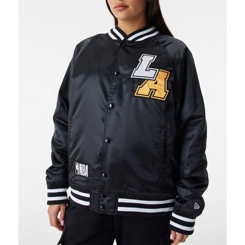 LA Lakers NBA Bomber Black Satin Jacket - Image 3