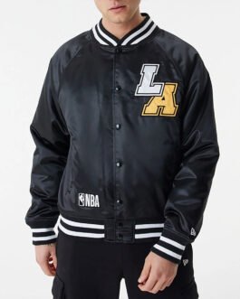 LA Lakers NBA Bomber Black Satin Jacket