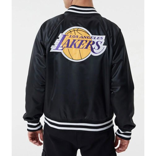 LA Lakers NBA Bomber Black Satin Jacket - Image 4