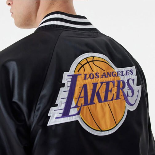LA Lakers NBA Bomber Black Satin Jacket - Image 7
