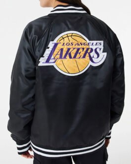 LA Lakers NBA Bomber Black Satin Jacket