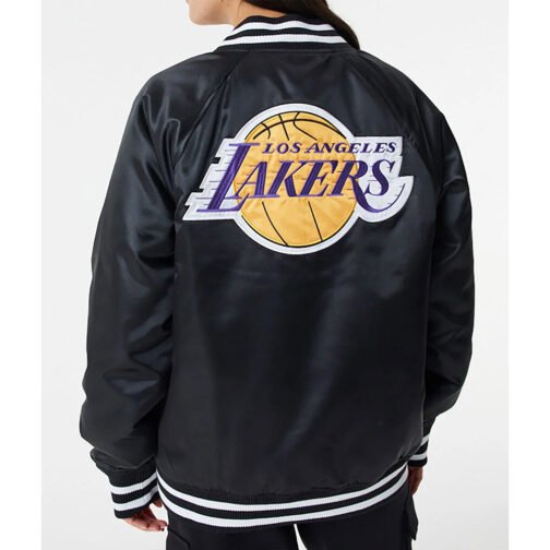LA Lakers NBA Bomber Black Satin Jacket - Image 2
