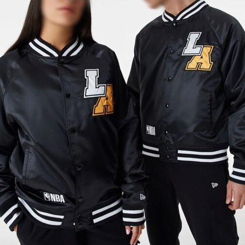 LA Lakers NBA Bomber Black Satin Jacket - Image 5