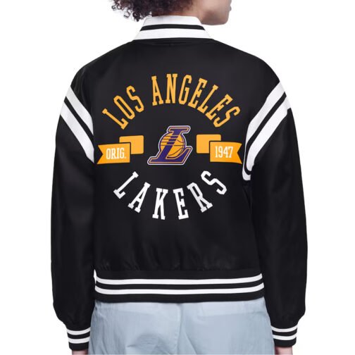 LA Lakers Printed Logo Varsity Satin Jacket - Image 3