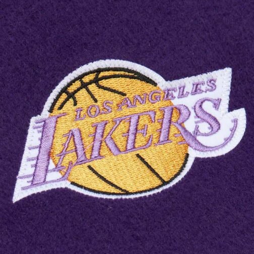 LA Lakers Purple and Off White Varsity Jacket - Image 3