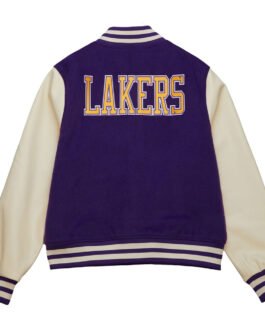 LA Lakers Purple and Off White Varsity Jacket