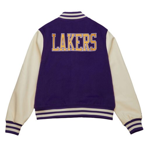LA Lakers Purple and Off White Varsity Jacket - Image 2