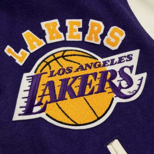 LA Lakers Purple and White Vintage Varsity Jacket - Image 4