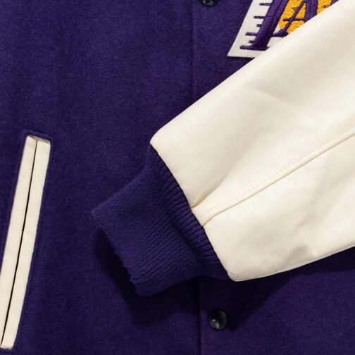 LA Lakers Purple and White Vintage Varsity Jacket - Image 3