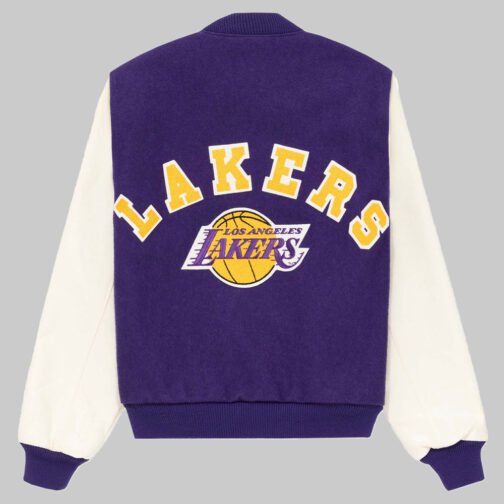 LA Lakers Purple and White Vintage Varsity Jacket - Image 2