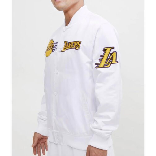 LA Lakers White Satin Jacket - Image 3