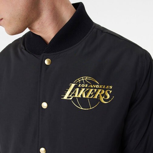 Black LA Lakers Team Script Bomber Jacket - Image 3
