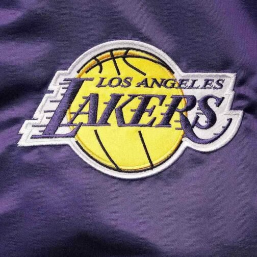 LA Lakers The Captain II Purple Varsity Satin Jacket - Image 4