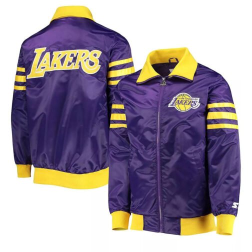 LA Lakers The Captain II Purple Varsity Satin Jacket - Image 3