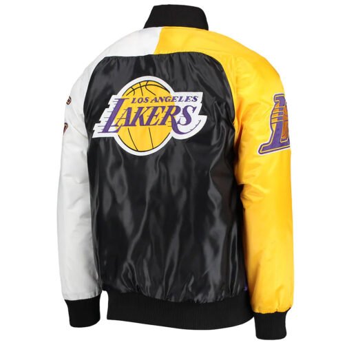 LA Lakers Tricolor Remix Varsity Satin Jacket - Image 2