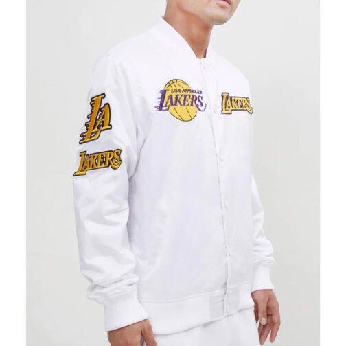 LA Lakers White Satin Jacket - Image 4