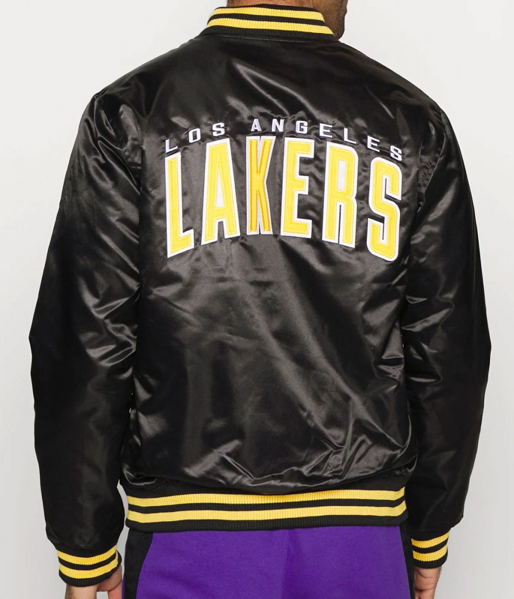 LA Lakers Black Bomber Wordmark Jacket - Image 2
