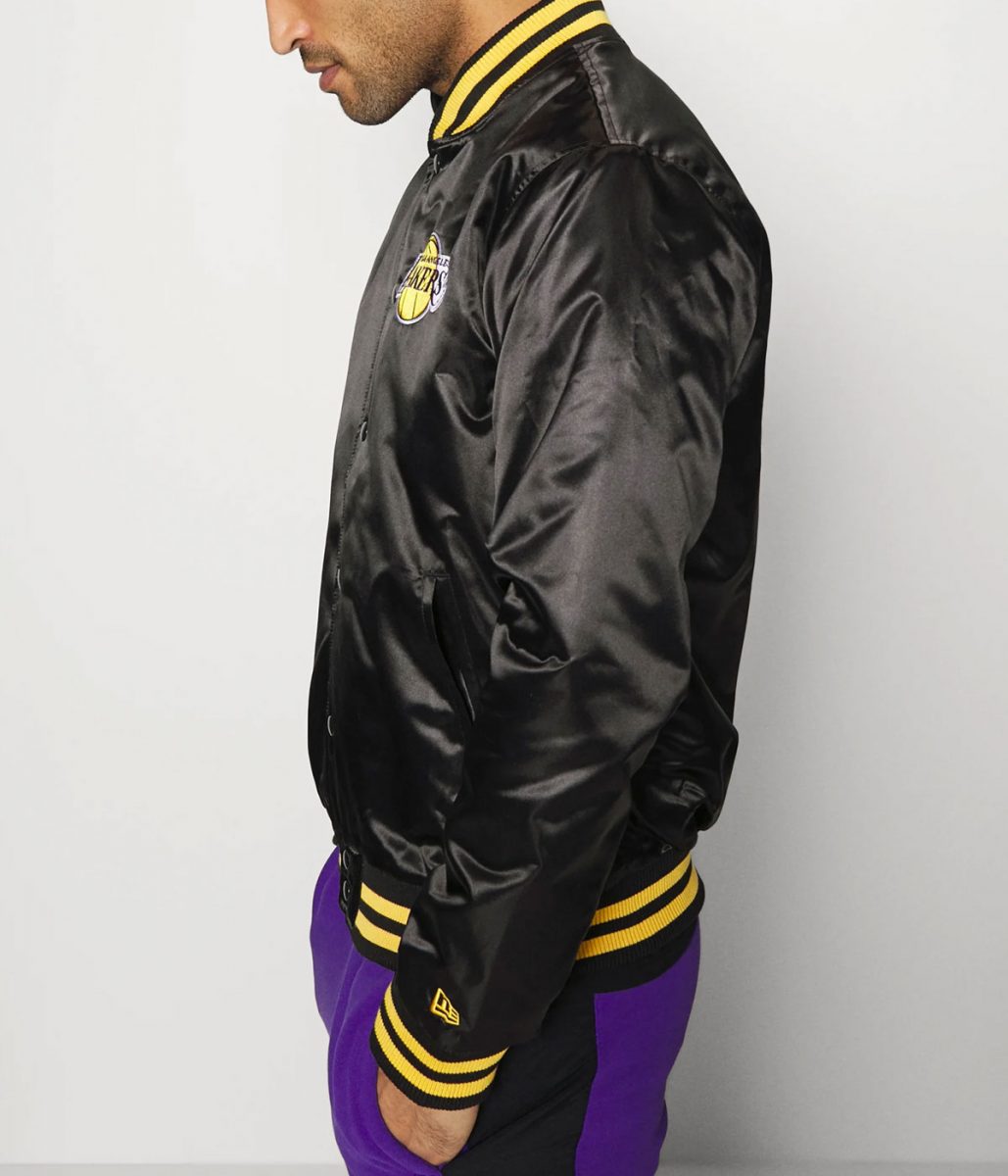 LA Lakers Black Bomber Wordmark Jacket - Image 6