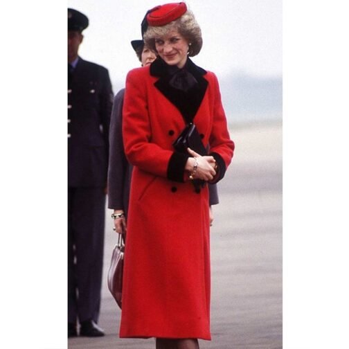 Princess of Wales Diana Red Wool Trench Coat - Image 4