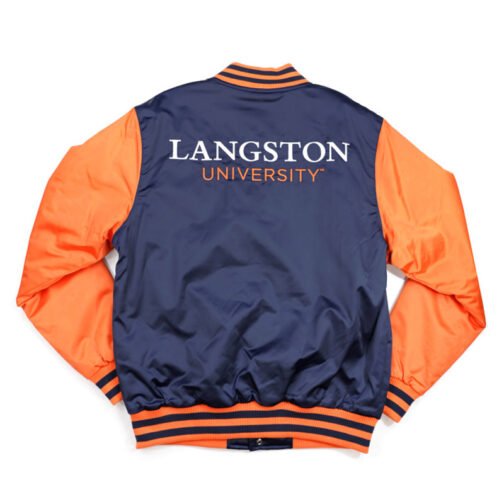 Langston University Navy and Orange Baseball Jacket - Image 2