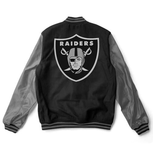 Las Vegas Raiders Black and Gray Varsity Jacket - Image 2