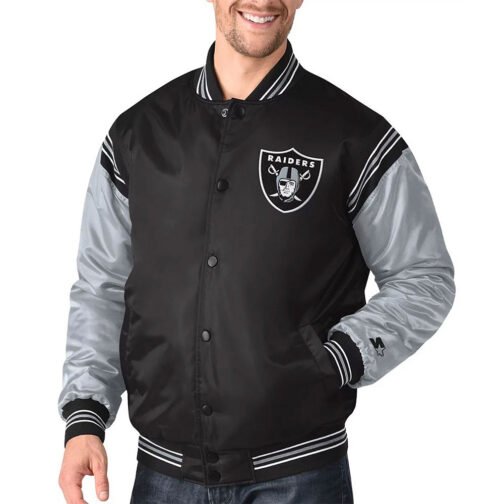 Las Vegas Raiders Enforcer Black/Grey Satin Jacket - Image 3