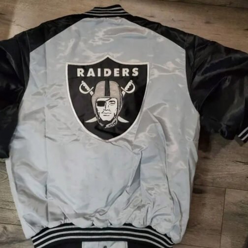Las Vegas Raiders Black and White Satin Jacket - Image 2
