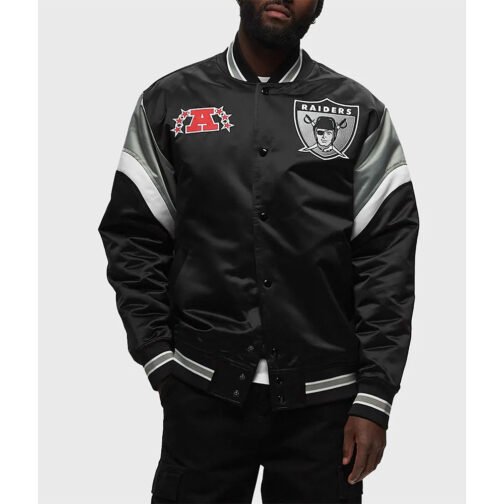 Las Vegas Raiders Heavyweight Black Satin Jacket - Image 2