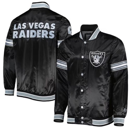 Las Vegas Raiders Midfield Black Satin Jacket - Image 3