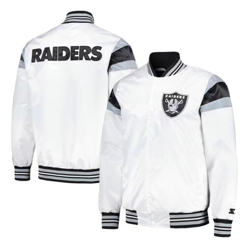 Las Vegas Raiders Midweight White Satin Jacket - Image 3