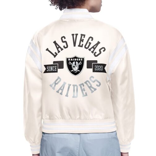 Las Vegas Raiders Printed Logo Varsity Satin Jacket - Image 4