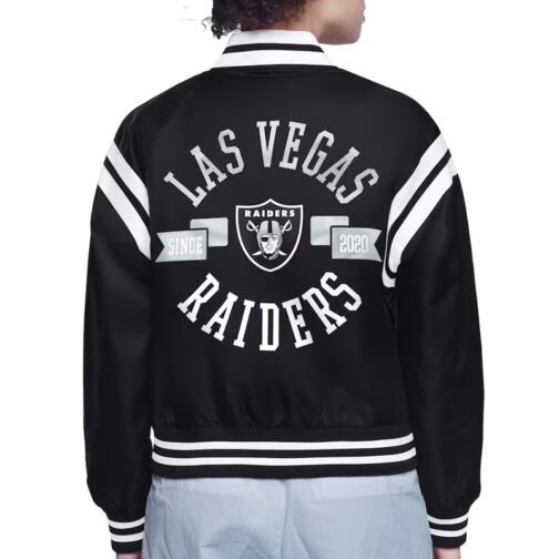 Las Vegas Raiders Printed Logo Varsity Satin Jacket - Image 3