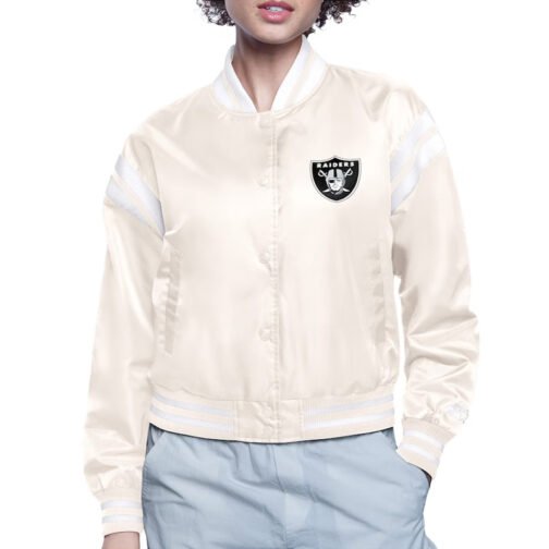 Las Vegas Raiders Printed Logo Varsity Satin Jacket - Image 2